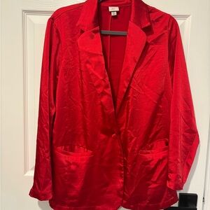 Women's Red Satin Blazer Jacket